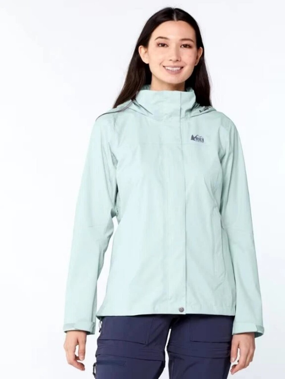 REI CO-OP Rainier Rain Jacket Women's Vapor Blue Full Zip Hooded Windbreaker XS